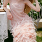 Sweet Spaghetti Straps Prom Dress Pink Sequins Feather Sheath Evening Dress C9074