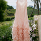 Sweet Spaghetti Straps Prom Dress Pink Sequins Feather Sheath Evening Dress C9074