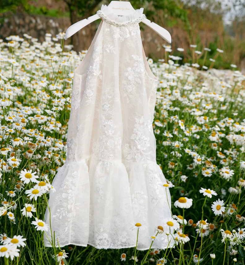 Attractive Halter Neck Beaded Homecoming Dress White Lace A-Line Party Dress C9075
