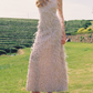 Romantic Spaghetti Straps Prom Dress Silver Sequins Feather Sheath Evening Dress C9077