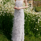 Romantic Spaghetti Straps Prom Dress Silver Sequins Feather Sheath Evening Dress C9077