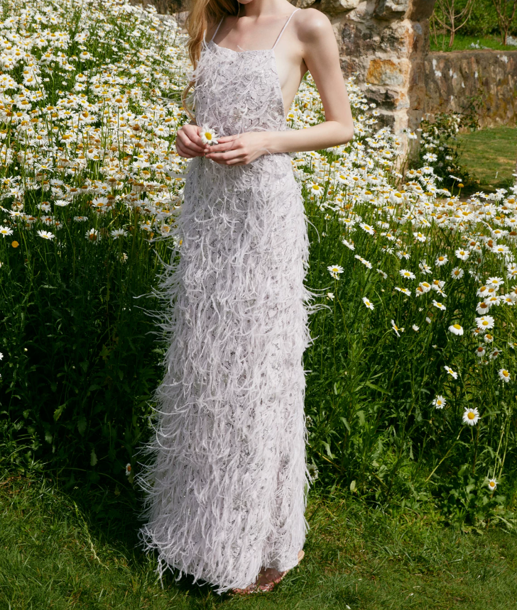 Romantic Spaghetti Straps Prom Dress Silver Sequins Feather Sheath Evening Dress C9077