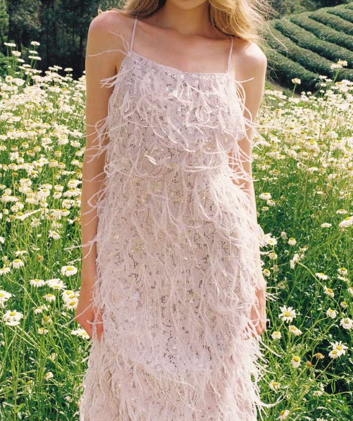 Romantic Spaghetti Straps Prom Dress Silver Sequins Feather Sheath Evening Dress C9077