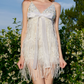 Trendy Spaghetti Straps Tassel Homecoming Dress Blue Sequins Sheath Party Dress C9078