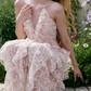 Sweet Halter Neck Pink Prom Dress Ruffles Lace Evening Dress C9079