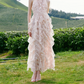 Sweet Halter Neck Pink Prom Dress Ruffles Lace Evening Dress C9079