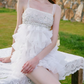 Classical Spaghetti Straps Ruffles Homecoming Dress White Crystals Party Dress C9080