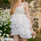 Classical Spaghetti Straps Ruffles Homecoming Dress White Crystals Party Dress C9080
