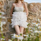 Classical Spaghetti Straps Ruffles Homecoming Dress White Crystals Party Dress C9080