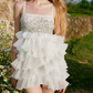 Classical Spaghetti Straps Ruffles Homecoming Dress White Crystals Party Dress C9080