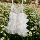 Classical Spaghetti Straps Ruffles Homecoming Dress White Crystals Party Dress C9080