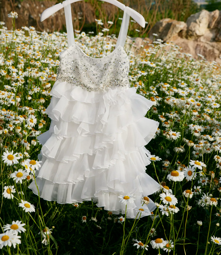 Classical Spaghetti Straps Ruffles Homecoming Dress White Crystals Party Dress C9080