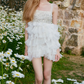 Classical Spaghetti Straps Ruffles Homecoming Dress White Crystals Party Dress C9080