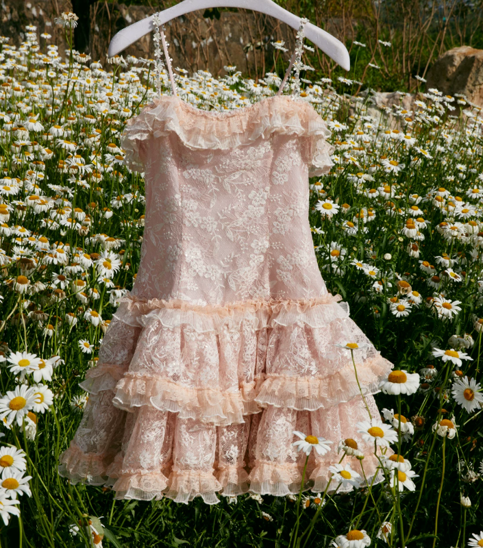 Charming Spaghetti Straps Homecoming Dress Pink Lace A-Line Party Dress C9081