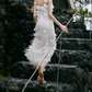 Robe de bal de princesse bustier à volants en satin long, robe de soirée C8117