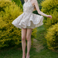 Mini robe de soirée en satin, sans bretelles, sans manches, ligne a, simple, C899