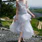 Romantic Backless Halter Neck Prom Dress Blue Sequins A-Line Evening Dress C9087