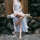 Romantic Backless Halter Neck Prom Dress Blue Sequins A-Line Evening Dress C9087