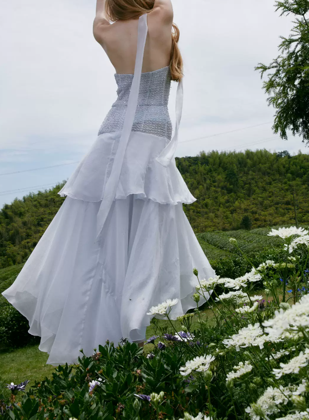 Romantic Backless Halter Neck Prom Dress Blue Sequins A-Line Evening Dress C9087