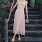 Sweet Spaghetti Straps Prom Dress Pink Lace Sequins A-Line Evening Dress C9088