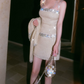 Luxury Spaghetti Straps Homecoming Dress Beige Sequins Sheath Party Dress C9089