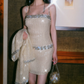 Luxury Spaghetti Straps Homecoming Dress Beige Sequins Sheath Party Dress C9089
