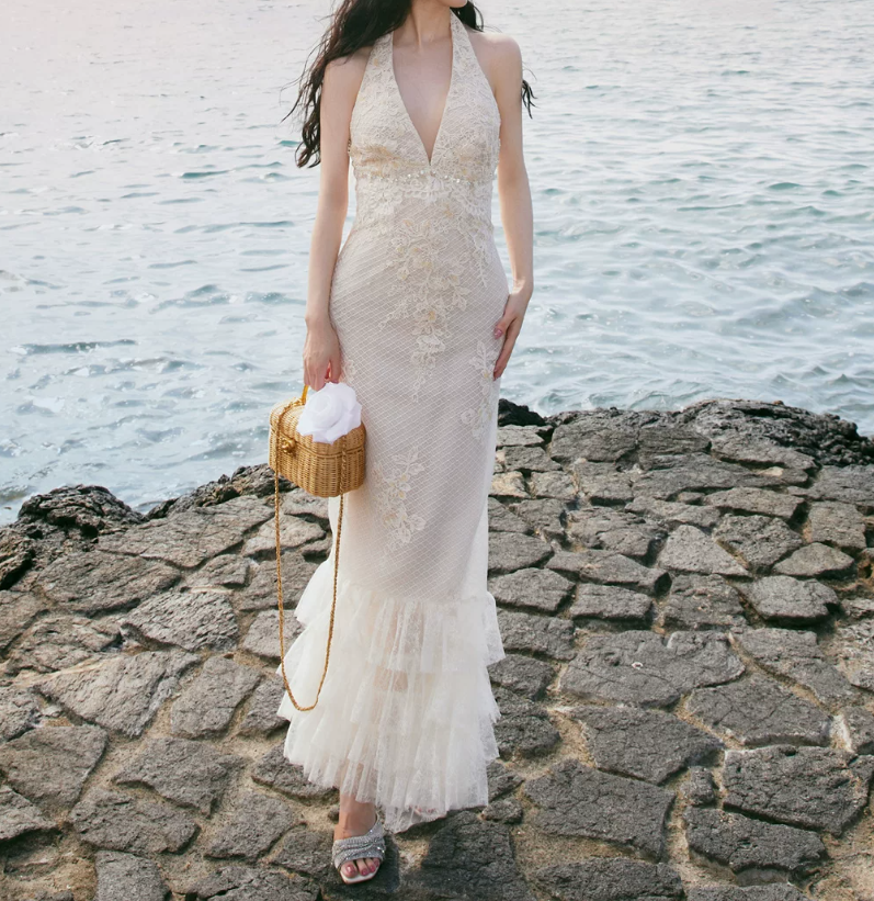 Robe de bal de princesse bustier à volants en satin long, robe de soirée C8117