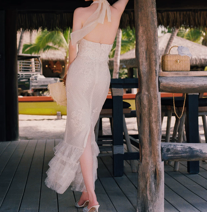 Robe de bal de princesse bustier à volants en satin long, robe de soirée C8117