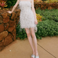 Sexy Spaghetti Straps White Homecoming Dress Sequins Feather Sheath Party Dress C9091