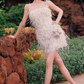 Sexy Spaghetti Straps White Homecoming Dress Sequins Feather Sheath Party Dress C9091