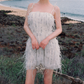 Sexy Spaghetti Straps White Homecoming Dress Sequins Feather Sheath Party Dress C9091