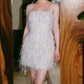 Sexy Spaghetti Straps White Homecoming Dress Sequins Feather Sheath Party Dress C9091