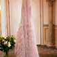 Chic Jewel Neck Feather Prom Dress Pink Sequins Slit A-Line Evening Dress C9092