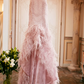 Chic Jewel Neck Feather Prom Dress Pink Sequins Slit A-Line Evening Dress C9092