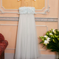 Elegant Illusion Neck Blue Prom Dress Feather Tulle A-Line Evening Dress C9096