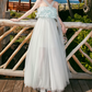 Elegant Illusion Neck Blue Prom Dress Feather Tulle A-Line Evening Dress C9096