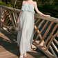 Elegant Illusion Neck Blue Prom Dress Feather Tulle A-Line Evening Dress C9096