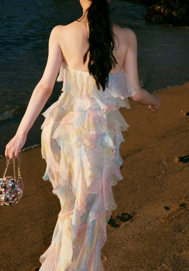 Robe de bal de princesse bustier à volants en satin long, robe de soirée C8117