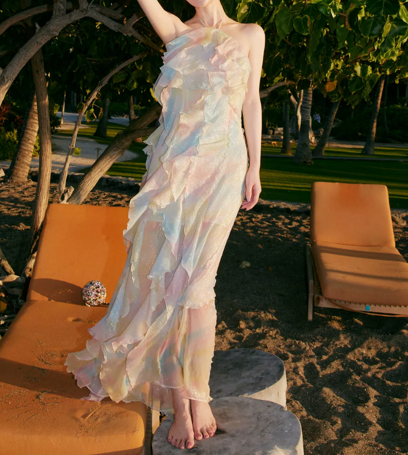 Robe de bal de princesse bustier à volants en satin long, robe de soirée C8117