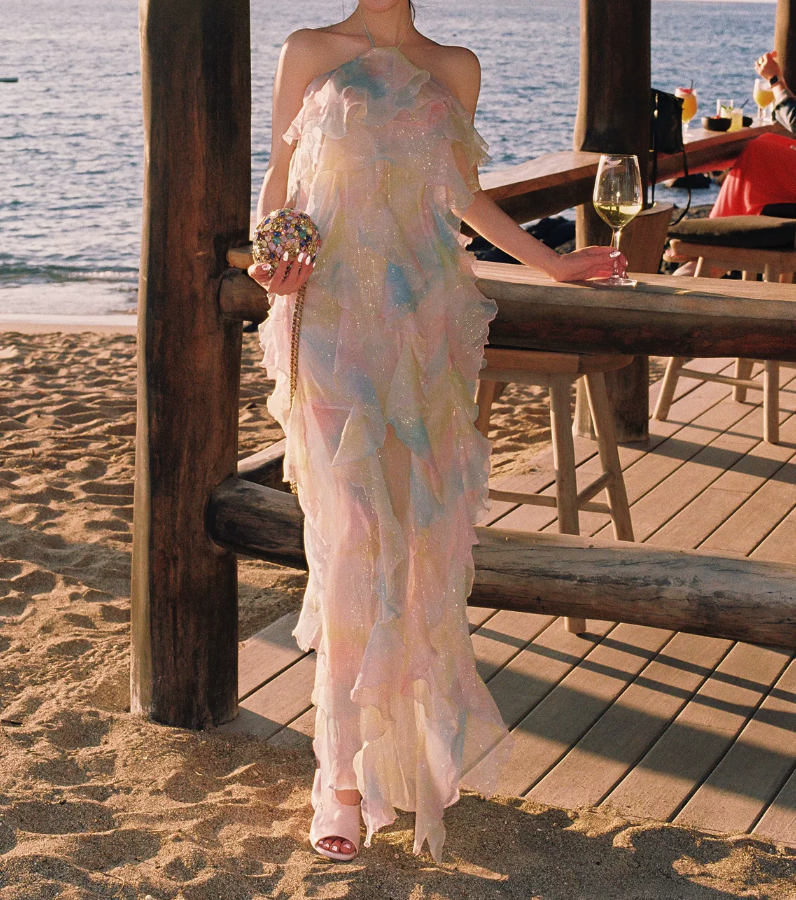 Robe de bal de princesse bustier à volants en satin long, robe de soirée C8117
