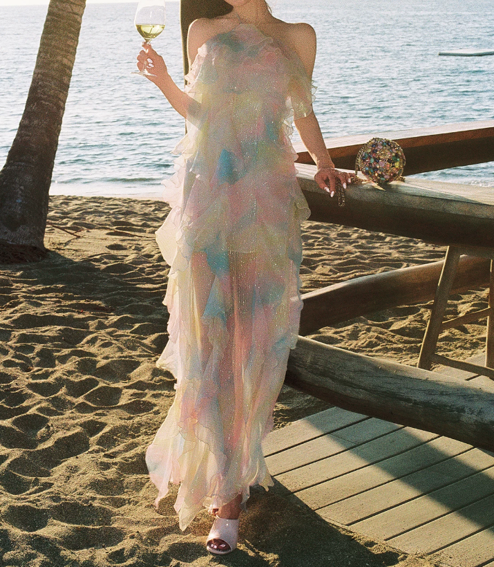 Robe de bal de princesse bustier à volants en satin long, robe de soirée C8117