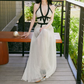 Enchanting Halter Neck Prom Dress Ivory Backless A-Line Evening Dress C9099