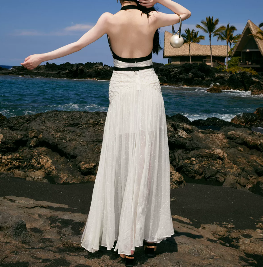 Enchanting Halter Neck Prom Dress Ivory Backless A-Line Evening Dress C9099