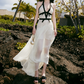 Enchanting Halter Neck Prom Dress Ivory Backless A-Line Evening Dress C9099