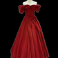 Robe de bal longue rouge simple, ligne A, épaules dénudées, C90