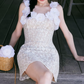 Glittering Spaghetti Straps Homecoming Dress Appliques Sequins Sheath Party Dress C9100