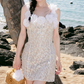 Glittering Spaghetti Straps Homecoming Dress Appliques Sequins Sheath Party Dress C9100