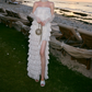 Sparkling Strapless Tiered Prom Dress White Beading Slit Sheath Evening Dress C9101