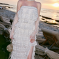 Sparkling Strapless Tiered Prom Dress White Beading Slit Sheath Evening Dress C9101