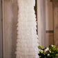 Sparkling Strapless Tiered Prom Dress White Beading Slit Sheath Evening Dress C9101
